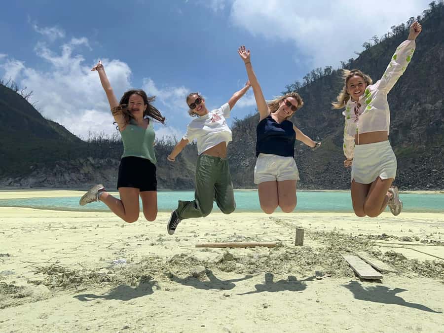 Bandung: White Crater, Scenic Tea Plantations & Hot Spring - Crossing the suspension bridge