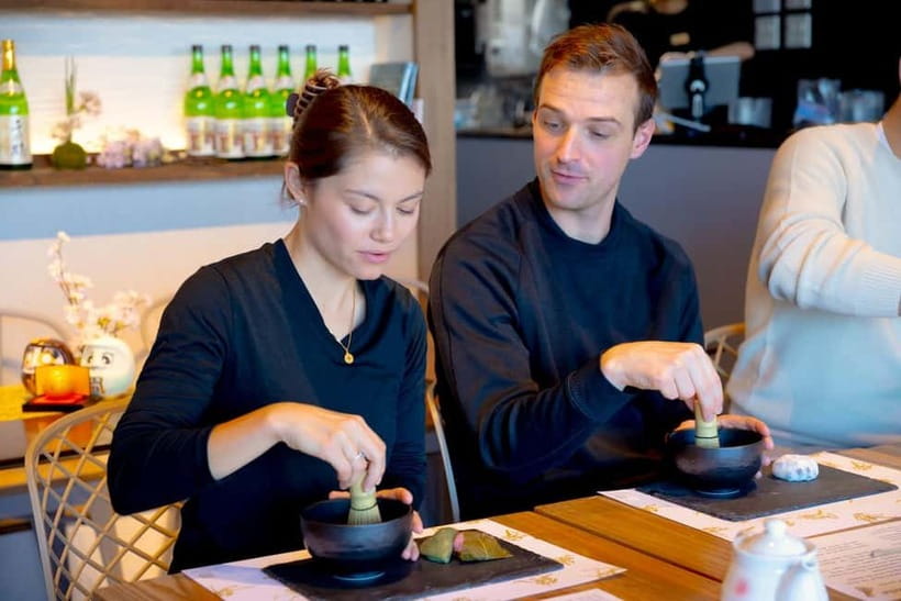Osaka: Matcha Making Experience with Japanese Sweets - Drinking the tea with Japanese sweets